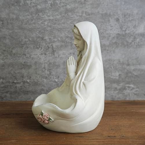 BC BUILDCLASSIC Blessed Virgin Mary Statue, Handmade Renaissance Sculpture, Catholic Home Decor & Rosary Holder