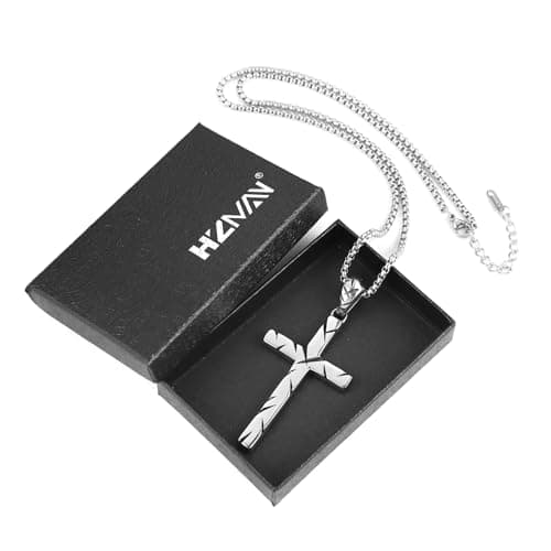 HZMAN Men's Retro Stainless Steel Scarred Cross Pendant Necklace Christian Faith Jewelry Gift