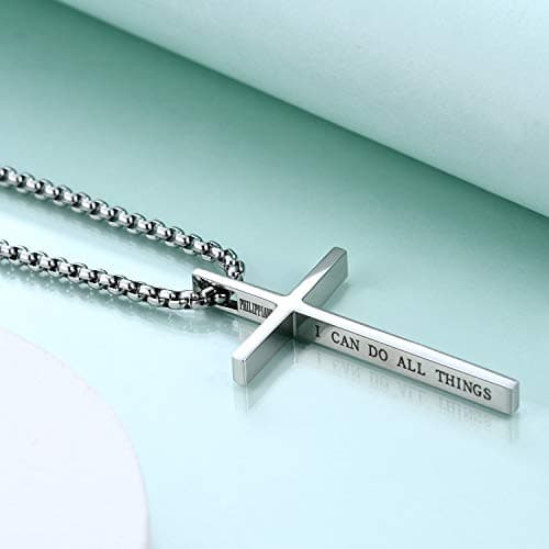 Philippians 4:13 Rnivida Men's Stainless Steel Cross Necklace