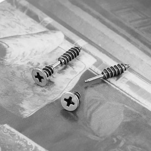 Stainless Steel Gothic Punk Screws Earring for Men and Women