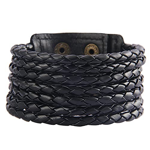 Jeilwiy Men's Punk Leather Wristbands - Adjustable, Braided Black & Brown Cuff Bangle Gifts