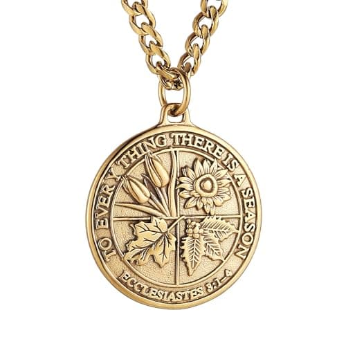 HZMAN Men's Stainless Steel Coin Necklace with Retro Ecclesiastes Bible Verse Pendant Jewelry Gift
