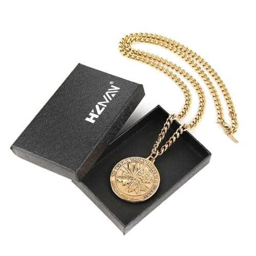 HZMAN Men's Stainless Steel Coin Necklace with Retro Ecclesiastes Bible Verse Pendant Jewelry Gift