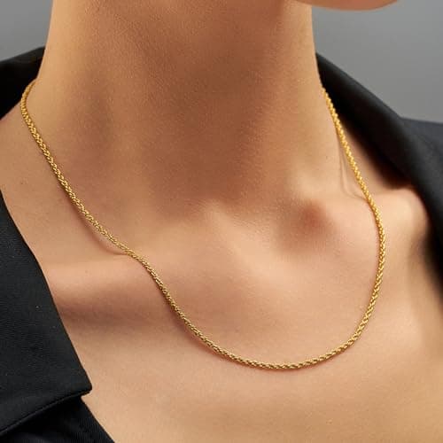 14 to 30 Inch 24k Gold Plated Diamond Cut Rope Chain for Men & Women