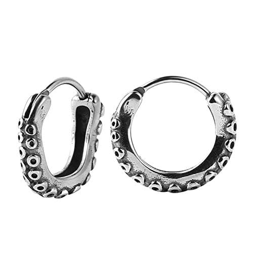 Vintage Silver Octopus Tentacle Hoop Earrings for Men and Women
