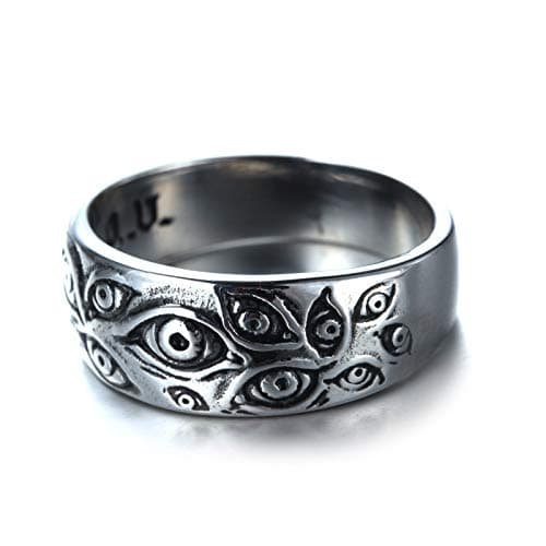 Vintage Men's Stainless Steel Engraved Eye of God Ring - Black Gold Tone
