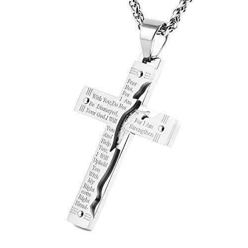Stainless Steel Crucifix Cross Lord's Prayer Pendant Necklace