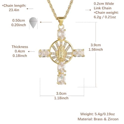 HZMAN Virgin Mary 18K Gold Plated Cubic Zirconia Necklace Jewelry