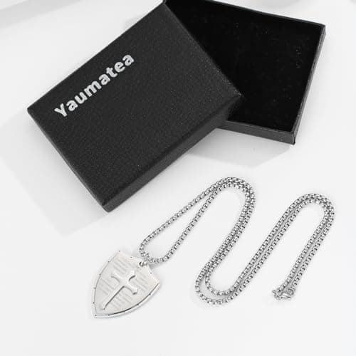 Yaumatea Armor of God Cross Pendant, Knights Templar Crusader, Stainless Steel Necklace