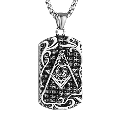 HZMAN Freemason Symbol Stainless Steel Pendant Necklace with Cubic Zirconia