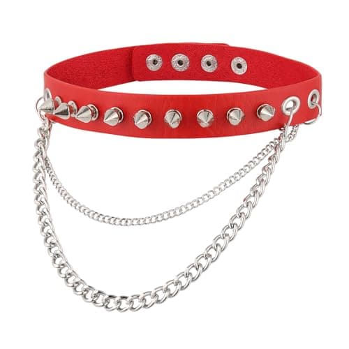 HZMAN Cool Punk Goth Metal Spike Studded Leather Collar Choker Necklace
