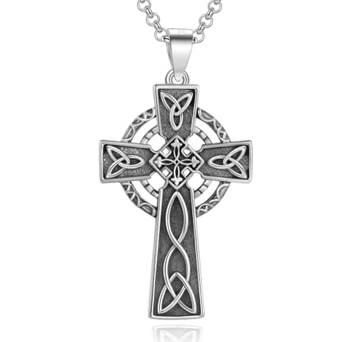 LES OSEWA Sterling Silver Celtic Cross Necklace for Men & Women Christian Jewelry