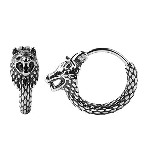 HZMAN Punk Rock Silver Dragon Stud Earrings - Men Women 2pcs