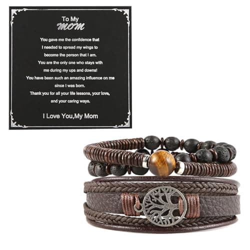 Genuine Leather Tree of Life Bracelets for Men and Women with Tiger Eye Stone and Lava Rock Beads