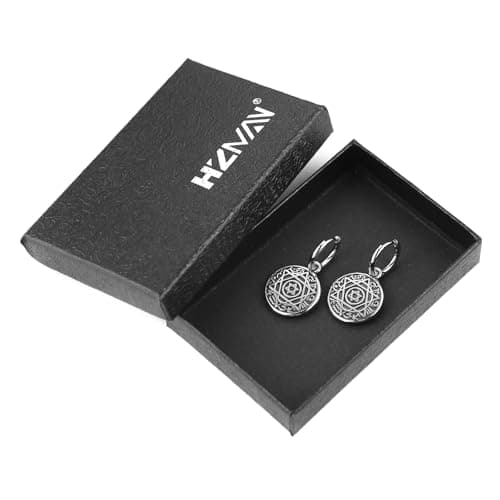 HZMAN Soloman Seal Dangle Earring for Men Round Stainless Steel Hinged Hoop Jewelry Gift
