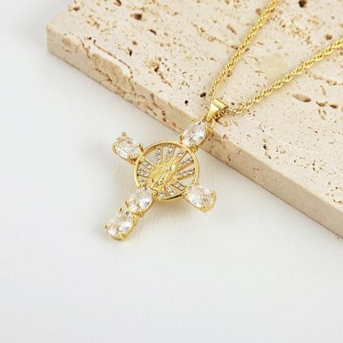 HZMAN Virgin Mary 18K Gold Plated Cubic Zirconia Necklace Jewelry