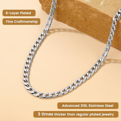 Men's Stainless Steel Cuban Link Chain Necklace, Silver/Black/Gold Plated, 4/6/9mm, 18-30 inches, Gift Jewelry