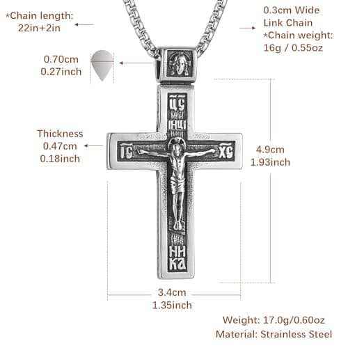 HZMAN Eastern Orthodox Cross Necklace - Retro Jesus Crucifix Jewelry Gift