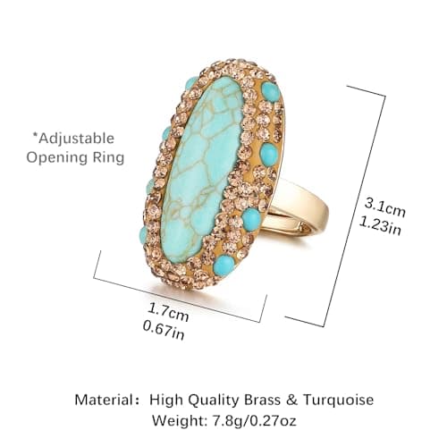 HZMAN Turquoise Ring for Women Bohemian Jewelry Gift
