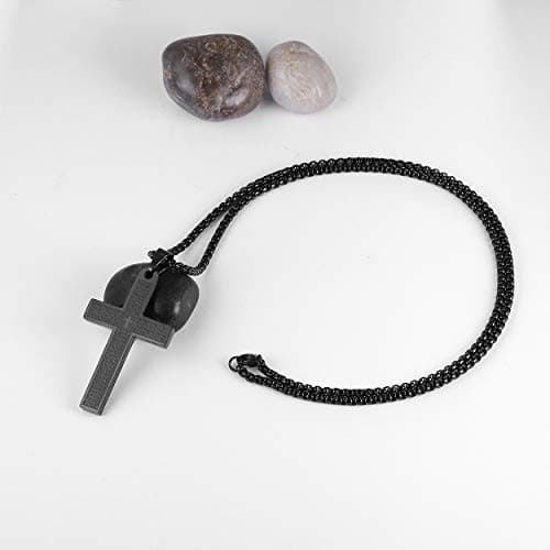 Men's Nail Lord's Prayer Cross Pendant Necklace in Stainless Steel Chain 24"