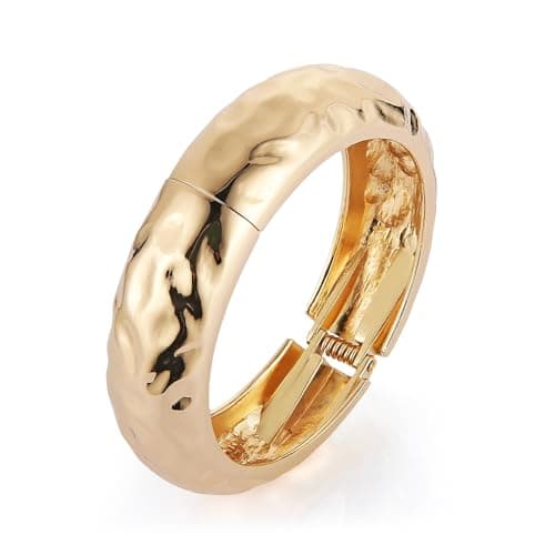 HZMAN Women's 7.5 Inch Thick Wide Polished Hammered Bracelet Jewelry
