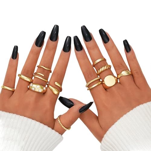 FAXHION 18K Gold Plated Stackable Knuckle Rings Set for Women