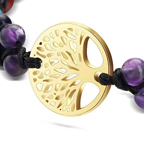 Jovivi 7 Chakra Healing Tree of Life Bracelet with Real Stones