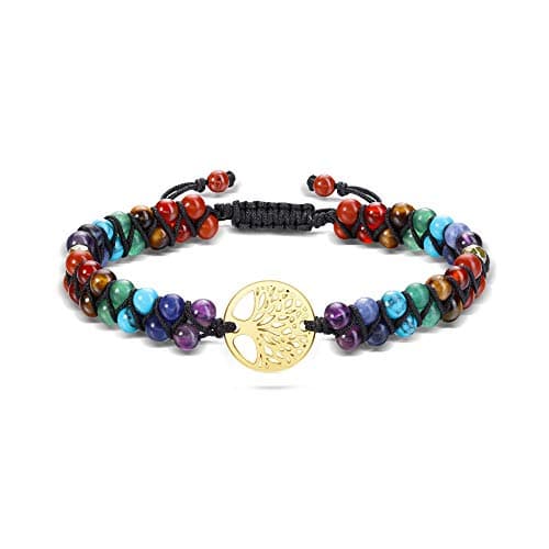 Jovivi 7 Chakra Healing Tree of Life Bracelet with Real Stones