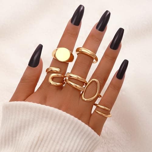 FAXHION 18K Gold Plated Stackable Knuckle Rings Set for Women