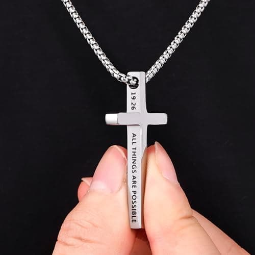 Men's Inspirational Fiusem Stainless Steel Cross Chain Necklace