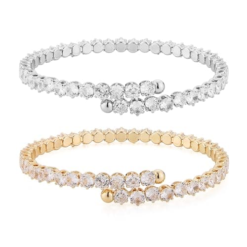 HZMAN 14K White Gold Plated Dainty 5mm Cubic Zirconia Tennis Bracelet for Women
