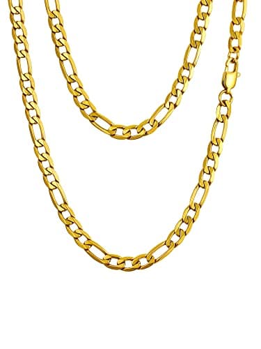 PROSTEEL Black 18K Gold Plated 316L Stainless Steel Figaro Chain Necklace, 14-30inch