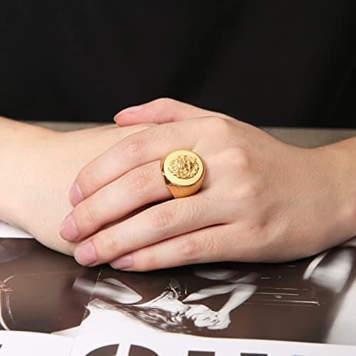 HZMAN Gold Lion Head Ring - Norse Style Heavy Metal Punk Gothic Amulet