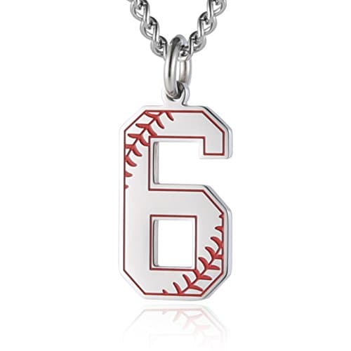HZMAN Baseball Initial Pendant Necklace - Stainless Steel Jersey Number Charms