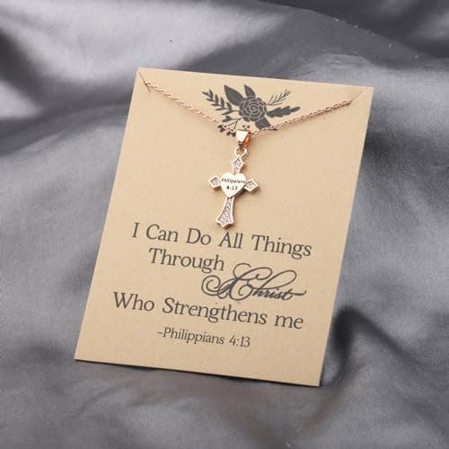 Christian Gifts: Philippians 4:13 Cross Charm Necklace Bible Verse Jewelry