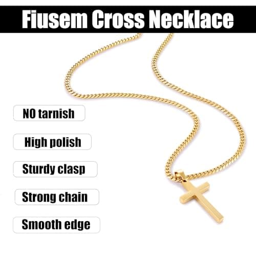 Fiusem Gold Plated Cross Necklace, 3.5mm Cuban Chain, 16-24 Inches