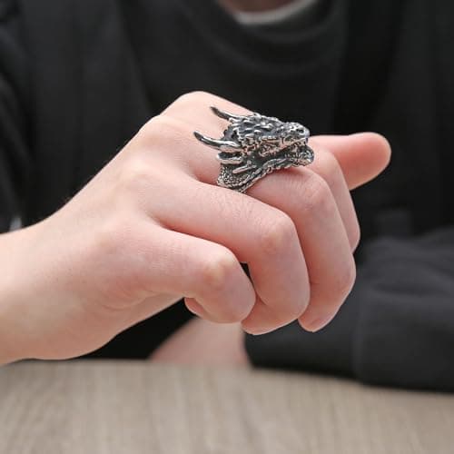 HZMAN Dragon Ring for Men Gothic Stainless Steel Punk Jewelry