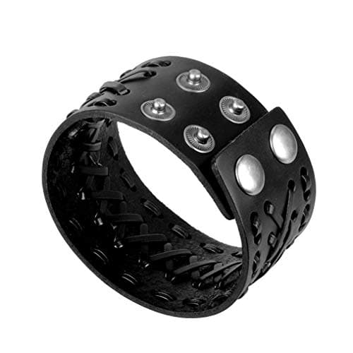 Jeilwiy Men's Punk Leather Wristbands - Adjustable, Braided Black & Brown Cuff Bangle Gifts