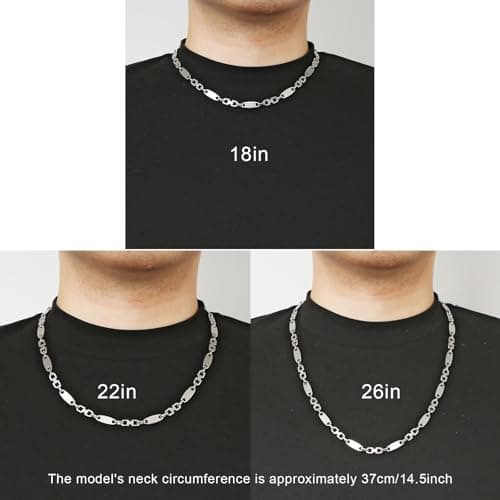 HZMAN 7mm Stainless Steel Chain for Men, 18'', 22'', 26''