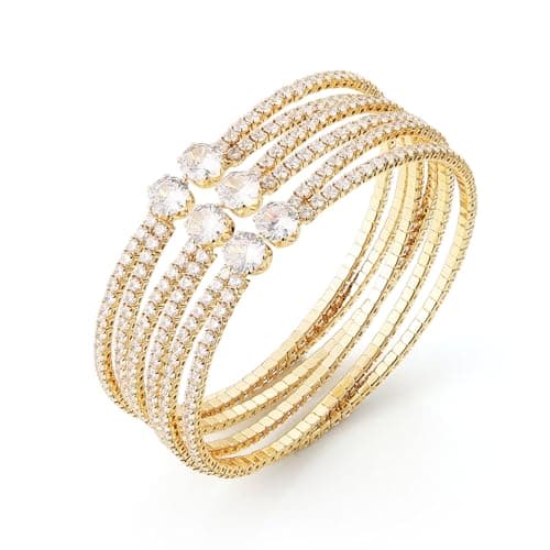 HZMAN Crystal Rhinestone Cuff & Multi-Layer Bracelet for Women Prom Party Wedding