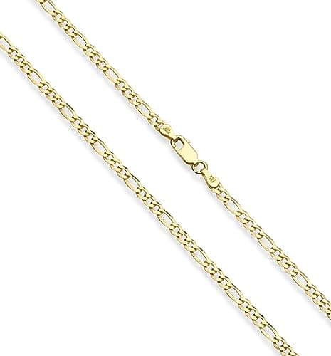 Italian made 18K Gold Over Sterling Silver 3mm Diamond-Cut Figaro Chain Necklace for Women