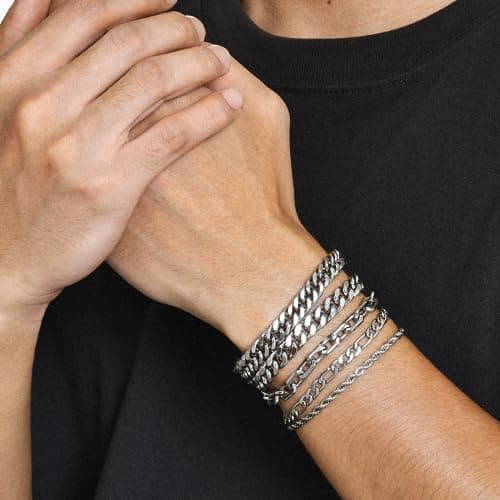 VNOX 5-7 Pcs Men Women Stainless Steel Curb Width Chain Bracelet Set 6.5-9 Inches