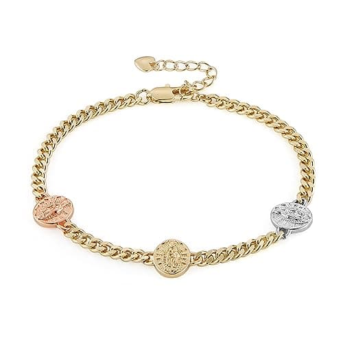 HZMAN 14K Gold Plated Virgin Mary Bracelet for Women - Adjustable Cuban Chain Link