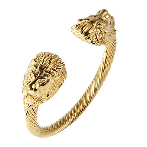 HZMAN Lion Bracelet Stainless Steel Gold Plated Biker Punk
