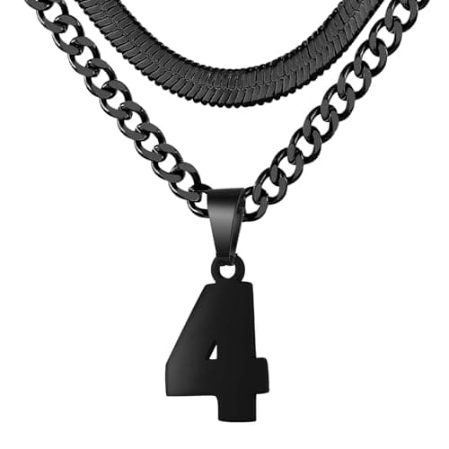 KLIFOWDY Men's Layered Stainless Steel Jersey Number Necklace, Basketball Football Baseball for Boys