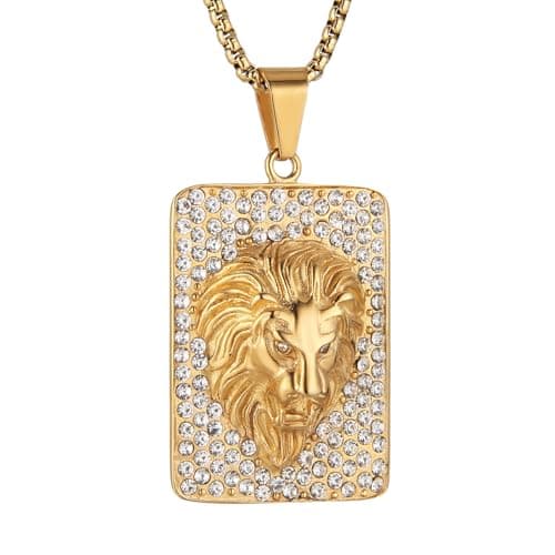 HZMAN 18K Gold Plated Lion Head Necklace for Men Stainless Steel Jewelry