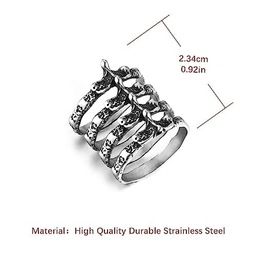Gothic Punk Spine Skeleton Steel Ring for Biker Men and Women - HZMAN