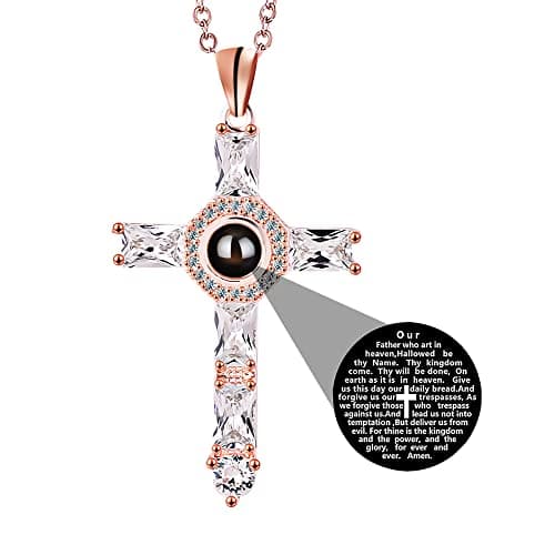 Personalized Stainless Steel Cross Pendant Necklace with Lord's Prayer Engraving Christian Jewelry