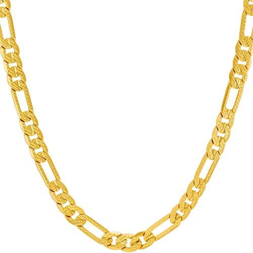 5mm Crushed Figaro Chain Necklace 24k Gold Plated for Men & Women