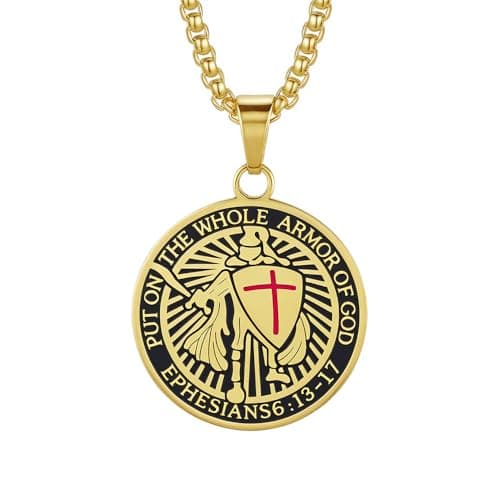 Yaumatea Armor of God Cross Pendant, Knights Templar Crusader, Stainless Steel Necklace